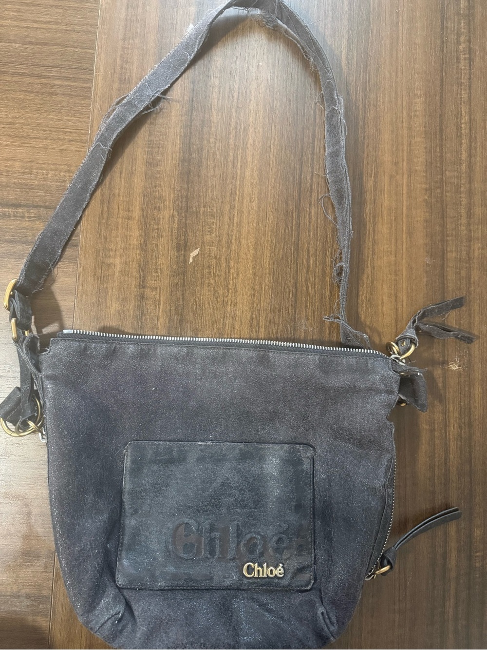 Chloé Navy Blue Suede Crossbody Bag